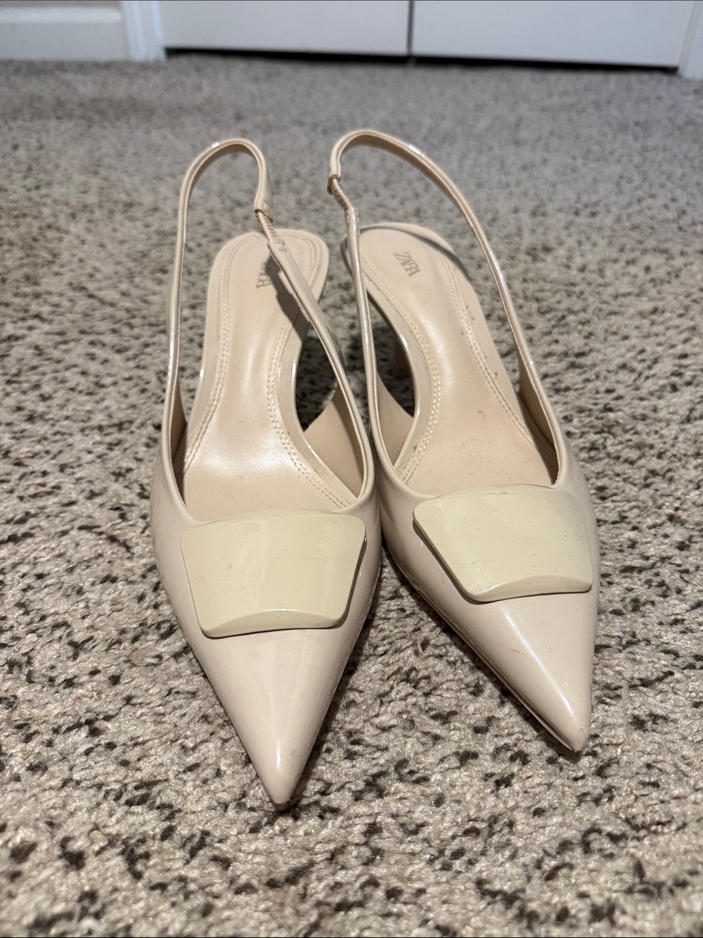 Zara Cream Pointed Toe Slingback Pumps